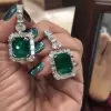 31mm Length Emerald Cut Green Sapphire Drop Earrings