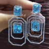 Radiant Cut Aquamarine & White Sapphire Drop Earrings