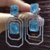 Radiant Cut Aquamarine & White Sapphire Drop Earrings