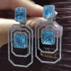 Radiant Cut Aquamarine & White Sapphire Drop Earrings