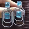 Radiant Cut Aquamarine & White Sapphire Drop Earrings