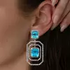 8.5ctw Radiant Cut Aquamarine & White Sapphire Drop Earrings