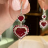 3.5ctw Heart Cut Ruby Halo Drop Earrings
