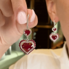 3.5ctw Heart Cut Ruby Halo Drop Earrings