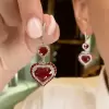 3.5ctw Heart Cut Ruby Halo Drop Earrings