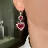 3.5ctw Heart Cut Ruby Halo Drop Earrings