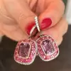 3.75ct Radiant Cut Pink Sapphire Drop Earrings