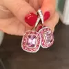 3.75ct Radiant Cut Pink Sapphire Drop Earrings