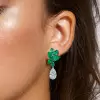 7.9ctw Pear Cut Emerald & White Sapphire Drop Earrings