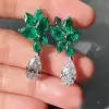 7.9ctw Pear Cut Emerald & White Sapphire Drop Earrings