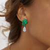 7.9ctw Pear Cut Emerald & White Sapphire Drop Earrings