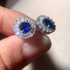 2.75ct Round Cut Blue Sapphire Halo Stud Earrings