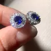 2.75ct Round Cut Blue Sapphire Halo Stud Earrings
