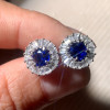 2.75ct Round Cut Blue Sapphire Halo Stud Earrings