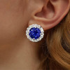 2.75ct Round Cut Blue Sapphire Halo Stud Earrings
