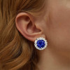 2.75ct Round Cut Blue Sapphire Halo Stud Earrings