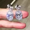 Oval Cut White Sapphire Drop Earrings