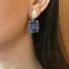 Cushion Cut Blue Sapphire Drop Earrings