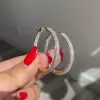 Round Cut White Sapphire Paved Hoop Earrings in Gold