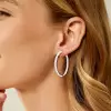 Round Cut White Sapphire Paved Hoop Earrings in Gold