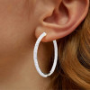 Round Cut White Sapphire Paved Hoop Earrings in Gold