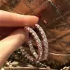 Round Cut White Sapphire Hoop Earrings in Rose Gold