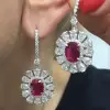 14ctw Halo Oval Cut Ruby Flower Drop Earrings