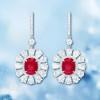 14ctw Halo Oval Cut Ruby Flower Drop Earrings