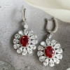 14ctw Halo Oval Cut Ruby Flower Drop Earrings