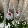 14ctw Halo Oval Cut Ruby Flower Drop Earrings