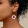 14ctw Halo Oval Cut Ruby Flower Drop Earrings
