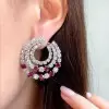 6.25ct Round Cut Ruby & White Sapphire Swirl Earrings