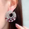6.25ct Round Cut Ruby & White Sapphire Swirl Earrings
