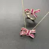 Baguette Cut Ruby Bow Pendant Necklace