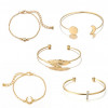 Yellow Gold Feather Geometric 5-piece Bracelet Set