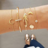 Yellow Gold Feather Geometric 5-piece Bracelet Set