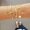 Yellow Gold Feather Geometric 5-piece Bracelet Set