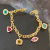 6ctw Multicolor Multi-Cut Dangle Link Statement Bracelet