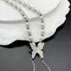 Adjustable Bolo White Pearl Butterfly Necklace