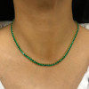 80ctw Round Cut Emerald Tennis Necklace in Gold