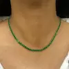 80ctw Round Cut Emerald Tennis Necklace in Gold