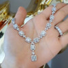 Halo Emerald Cut White Sapphire Station Necklace