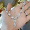Halo Emerald Cut White Sapphire Station Necklace
