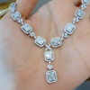 Halo Emerald Cut White Sapphire Station Necklace
