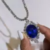 12.8ct Oval Cut Blue Sapphire Pendant Necklace
