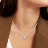 3.5ct Pear Cut White Sapphire V-shape Choker Necklace