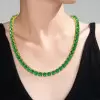 80ctw Round Cut Emerald Tennis Necklace in Gold