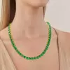 80ctw Round Cut Emerald Tennis Necklace in Gold