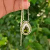 3ct Pear Cut Peridot Vintage Halo Pendant Necklace