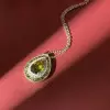 3ct Pear Cut Peridot Vintage Halo Pendant Necklace